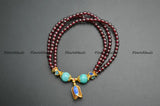 Garnet Round Beads Cloisonne Tulip Flower Stretch Bracelet Women Jewelry