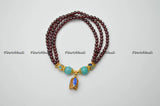 Garnet Round Beads Cloisonne Tulip Flower Stretch Bracelet Women Jewelry