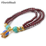 Garnet Round Beads Cloisonne Tulip Flower Stretch Bracelet Women Jewelry