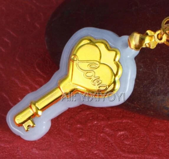 Natural A Jadeite Jade + 18K Solid Chinese Heart Lock Lucky Pendant + Necklace