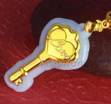 Natural A Jadeite Jade + 18K Solid Chinese Heart Lock Lucky Pendant + Necklace