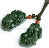 Green HeTian Jade Coin PiXiu Amulet Pendant Necklace