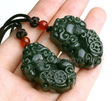 Green HeTian Jade Coin PiXiu Amulet Pendant Necklace