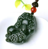 Green HeTian Jade Coin PiXiu Amulet Pendant Necklace