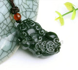 Green HeTian Jade Coin PiXiu Amulet Pendant Necklace