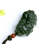 Green HeTian Jade Coin PiXiu Amulet Pendant Necklace