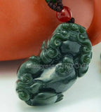 Green HeTian Jade PiXiu Amulet Lucky Pendant Necklace