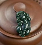 Green HeTian Jade PiXiu Amulet Lucky Pendant Necklace