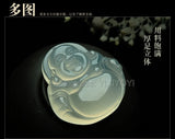 Natural Ice Agate Jade Laughing Buddha Pendant + Necklace