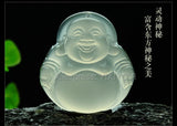 Natural Ice Agate Jade Laughing Buddha Pendant + Necklace