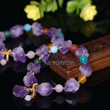 Purple Crystal Quartz Beads Multicolor Gem Lucky Bracelet