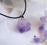 Natural Purple Crystal Unique Rock Beads Lucky Pendant + Necklace