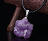 Natural Purple Crystal Unique Rock Beads Lucky Pendant + Necklace