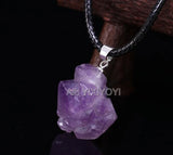 Natural Purple Crystal Unique Rock Beads Lucky Pendant + Necklace