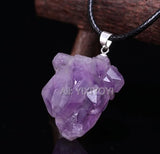 Natural Purple Crystal Unique Rock Beads Lucky Pendant + Necklace