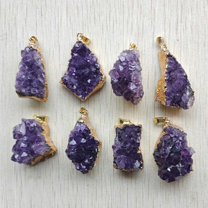 Natural Raw Ore Amethysts Stone Druzy Pendants for Necklace Jewelry 8pcs/lot