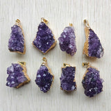 Natural Raw Ore Amethysts Stone Druzy Pendants for Necklace Jewelry 8pcs/lot