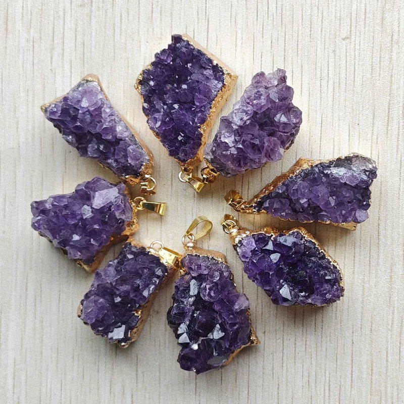 Natural Raw Ore Amethysts Stone Druzy Pendants for Necklace Jewelry 8pcs/lot