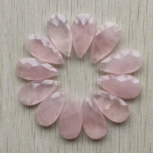 Rose Quartz Water Drop Cut Faceted Pendants 12pcs
