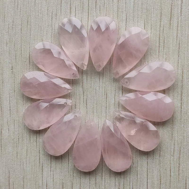 Rose Quartz Water Drop Cut Faceted Pendants 12pcs