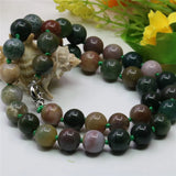 Green Indian Agates Round Beads 8/10/12mm Necklace