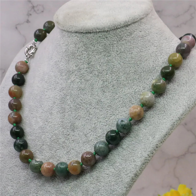 Green Indian Agates Round Beads 8/10/12mm Necklace