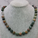 Green Indian Agates Round Beads 8/10/12mm Necklace