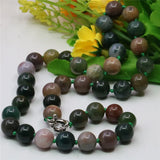 Green Indian Agates Round Beads 8/10/12mm Necklace