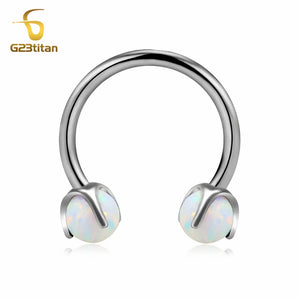 Opal Stone Circular Barbell 14G Titanium Horseshoe Ring