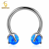 Opal Stone Circular Barbell 14G Titanium Horseshoe Ring