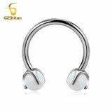 Opal Stone Circular Barbell 14G Titanium Horseshoe Ring