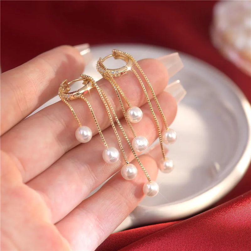 Pearl Tassel Earrings Style Jewelry For Women Girls