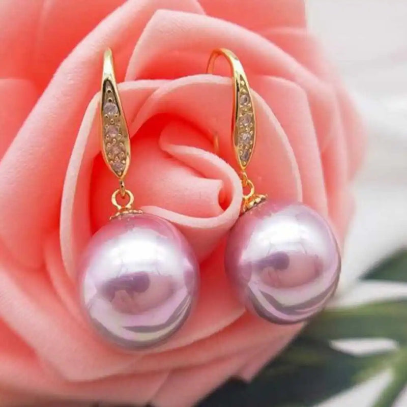 Pink Purple Shell Pearl Earrings 14K Thanksgiving Wedding