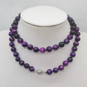 Purple 8mm Tiger Eye Bead Necklace 24 Inch High-end Jewelry Ladies Party