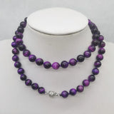 Purple 8mm Tiger Eye Bead Necklace 24 Inch High-end Jewelry Ladies Party