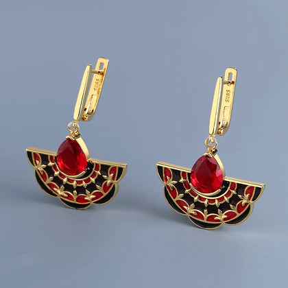 Delicate Red Stone Enamel Charm Earrings for Women
