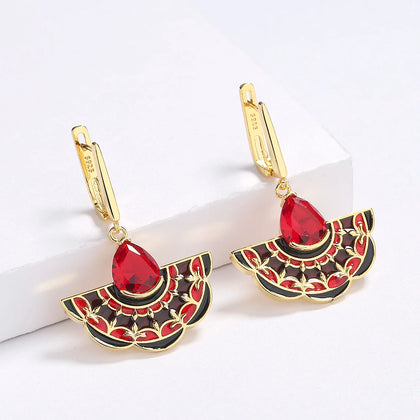 Delicate Red Stone Enamel Charm Earrings for Women