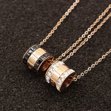 Roman Numerals Zircon Pendant Necklace Titanium Steel Rose Jewelry Gift