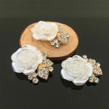 Roses Pearl Flower Embellishment Clear Rhinestones Vintage Crystal Button