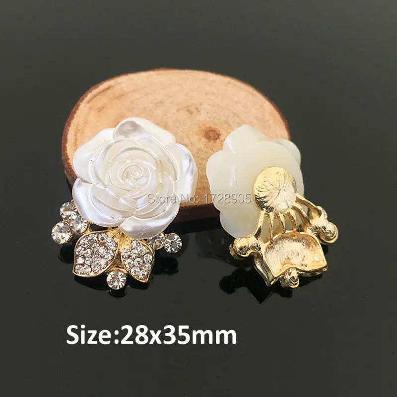 Roses Pearl Flower Embellishment Clear Rhinestones Vintage Crystal Button
