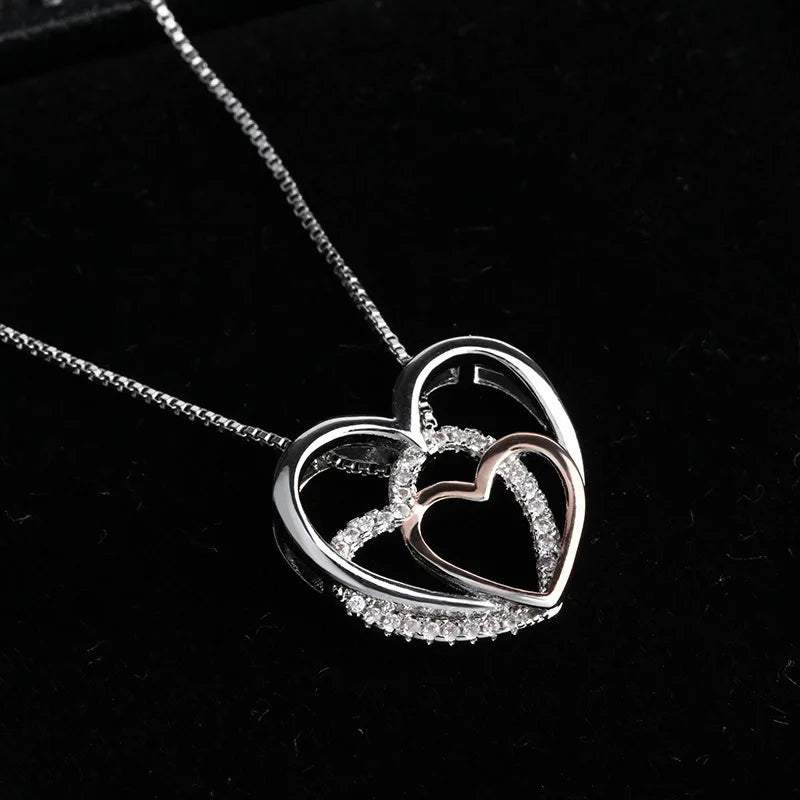 Silver Three Hearts Necklaces & Pendants for Women Lady Cubic Zirconia
