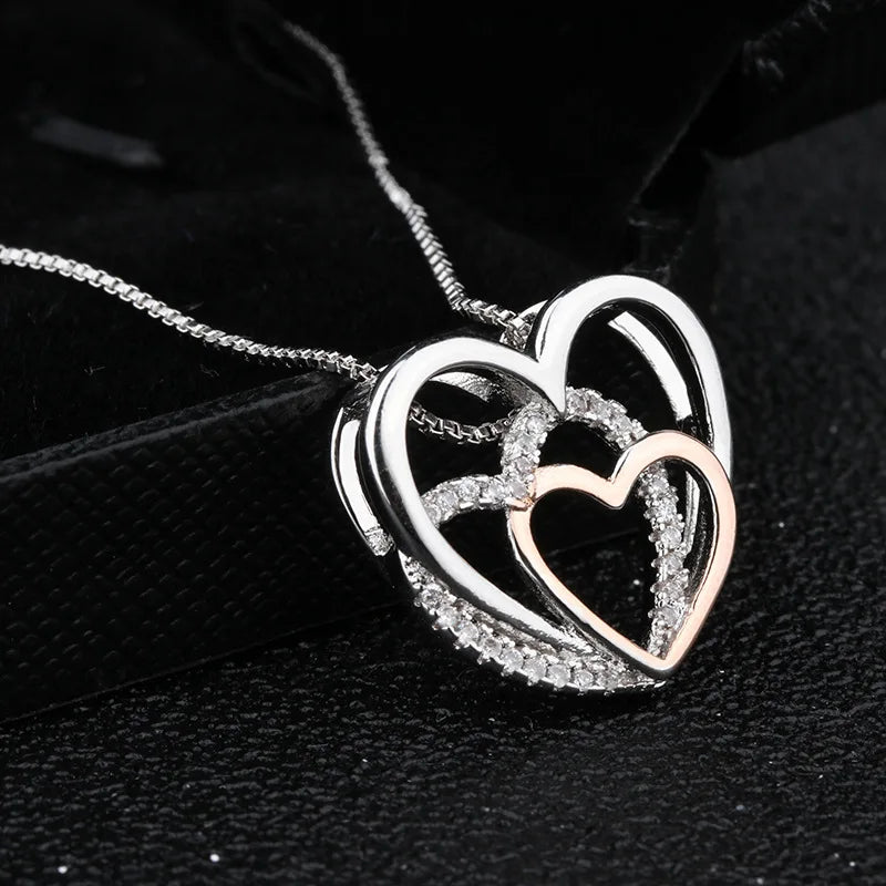 Silver Three Hearts Necklaces & Pendants for Women Lady Cubic Zirconia