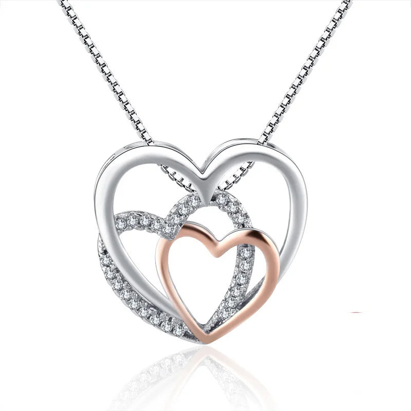 Silver Three Hearts Necklaces & Pendants for Women Lady Cubic Zirconia