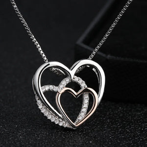 Silver Three Hearts Necklaces & Pendants for Women Lady Cubic Zirconia