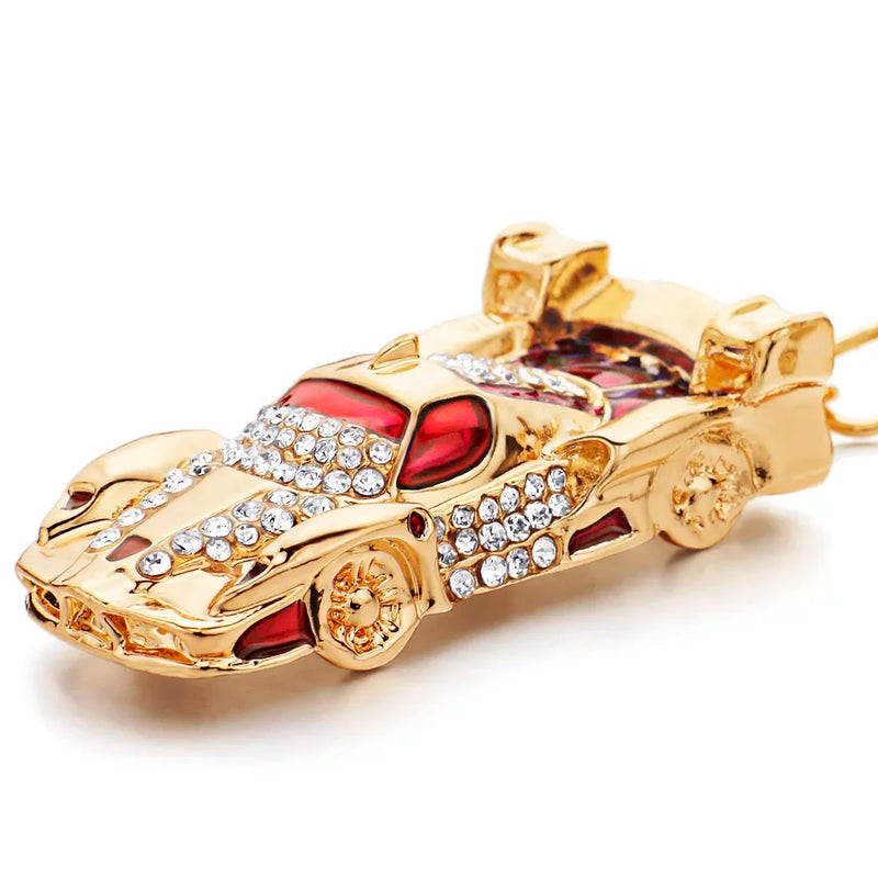 Enamel Red Rhinestone Roadster Key Chain Holder for Women Men