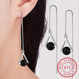 925 Silver Triangle Geometric Crystal Tassel Dangle Earrings