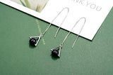 925 Silver Triangle Geometric Crystal Tassel Dangle Earrings