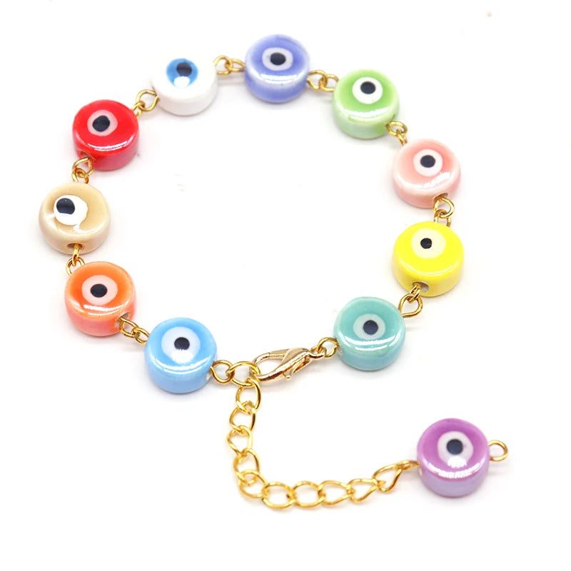 Multicolor Evil Eye Ceramic Bead Bracelet
