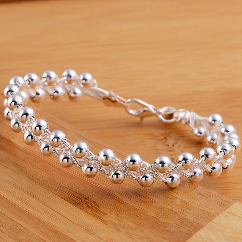 Vintage Braided Beads Chain 925 Silver Bracelet for Women