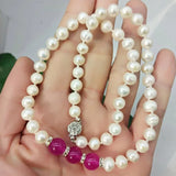 8-9mm Pearl & 10mm Jade Beads Necklace 18 Inch